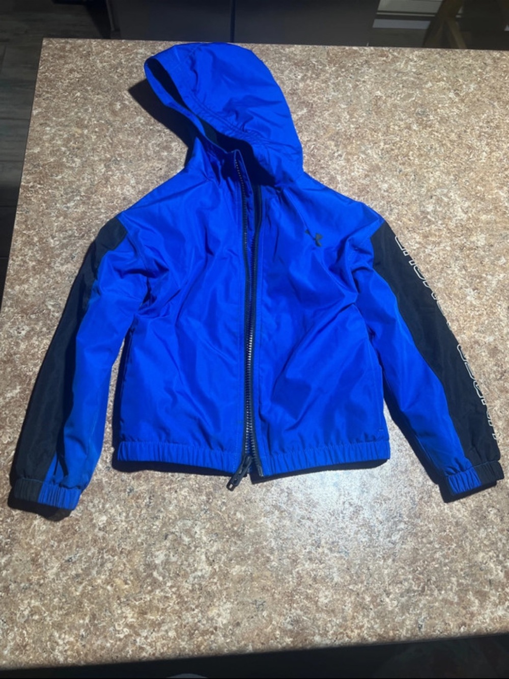 Under Armour Royal Blue Hooded Rain Jacket with Black Sleeves